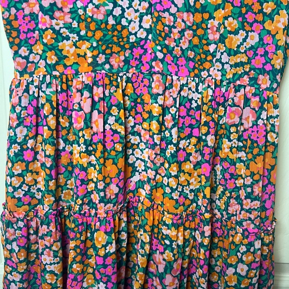 J Crew Sleeveless Tiered Midi Dress Pink Green Meadow Floral - Picture 6 of 7